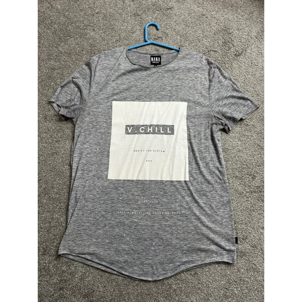 Nana Judy Mens XXL Grey V.CHILL Resist The System Graphic T-Shirt Curved Hem